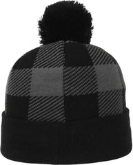 OC Sports KNF-PLD Plaid Watch Beanier with Pom - Black Charcoal - Dark Gray / OSFM