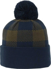 OC Sports KNF-PLD Plaid Watch Beanier with Pom - Navy Olive - Olive / OSFM