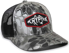OC Sports KRY-028 Round Crown Polyester Camo Front Mesh Back Cap - Kryptek Raid Black - Kryptek Black / 6 7/8’’ - 7