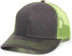 OC Sports MBW-600 Team Adjustable Mesh Back Ball Cap - Charcoal Neon Yellow - Dark Gray Yellow / 6 7/8’’ - 7 1/2’’