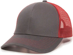 OC Sports MBW-600 Team Adjustable Mesh Back Ball Cap - Charcoal Red - Dark Gray Red / 6 7/8’’ - 7 1/2’’