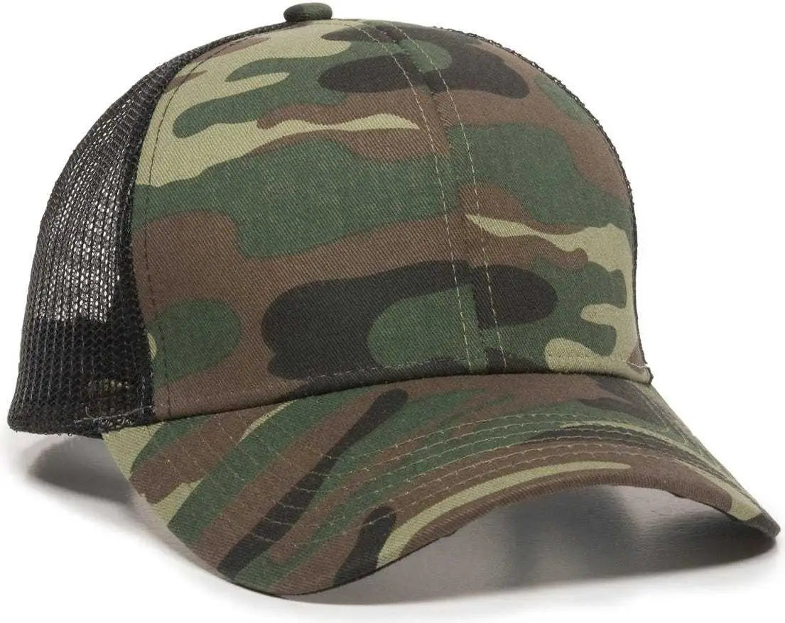 OC Sports MBW-600 Team Adjustable Mesh Back Ball Cap - Generic Camo Bk - Green Black / 6 7/8’’ - 7 1/2’’