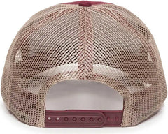 OC Sports MBW-600 Team Adjustable Mesh Back Ball Cap - Maroon Khaki - Maroon Khaki / 6 7/8’’ - 7 1/2’’