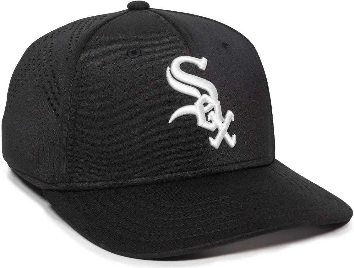 OC Sports MLB-600 Perforated Stretchfit Baseball Cap - Chicago White Sox - Black / S/M