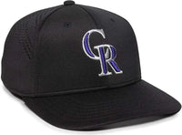 OC Sports MLB-600 Perforated Stretchfit Baseball Cap - Colorado Rockies - Black / S/M