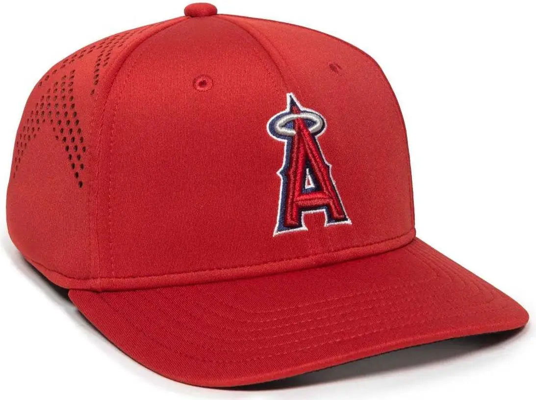 OC Sports MLB-600 Perforated Stretchfit Baseball Cap - Los Angeles Angels - Red / S/M