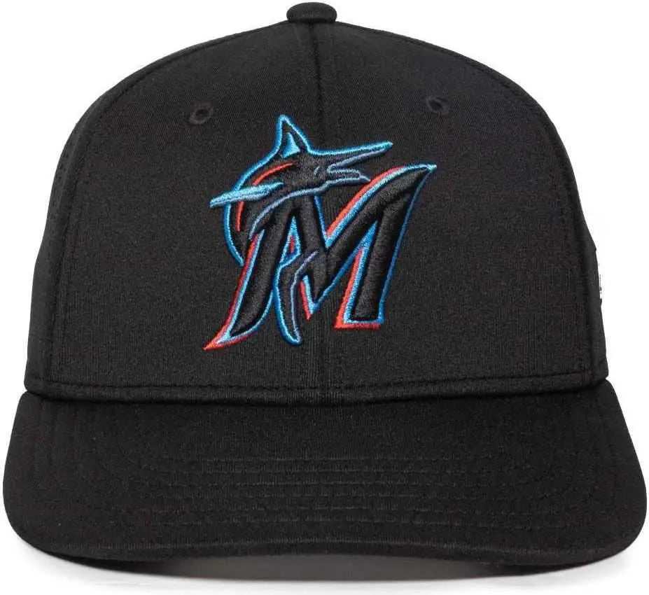 OC Sports MLB-600 Perforated Stretchfit Baseball Cap - Miami Marlins - Black / S/M