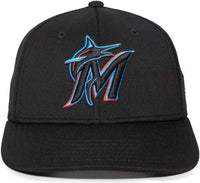 OC Sports MLB-600 Perforated Stretchfit Baseball Cap - Miami Marlins - Black / S/M