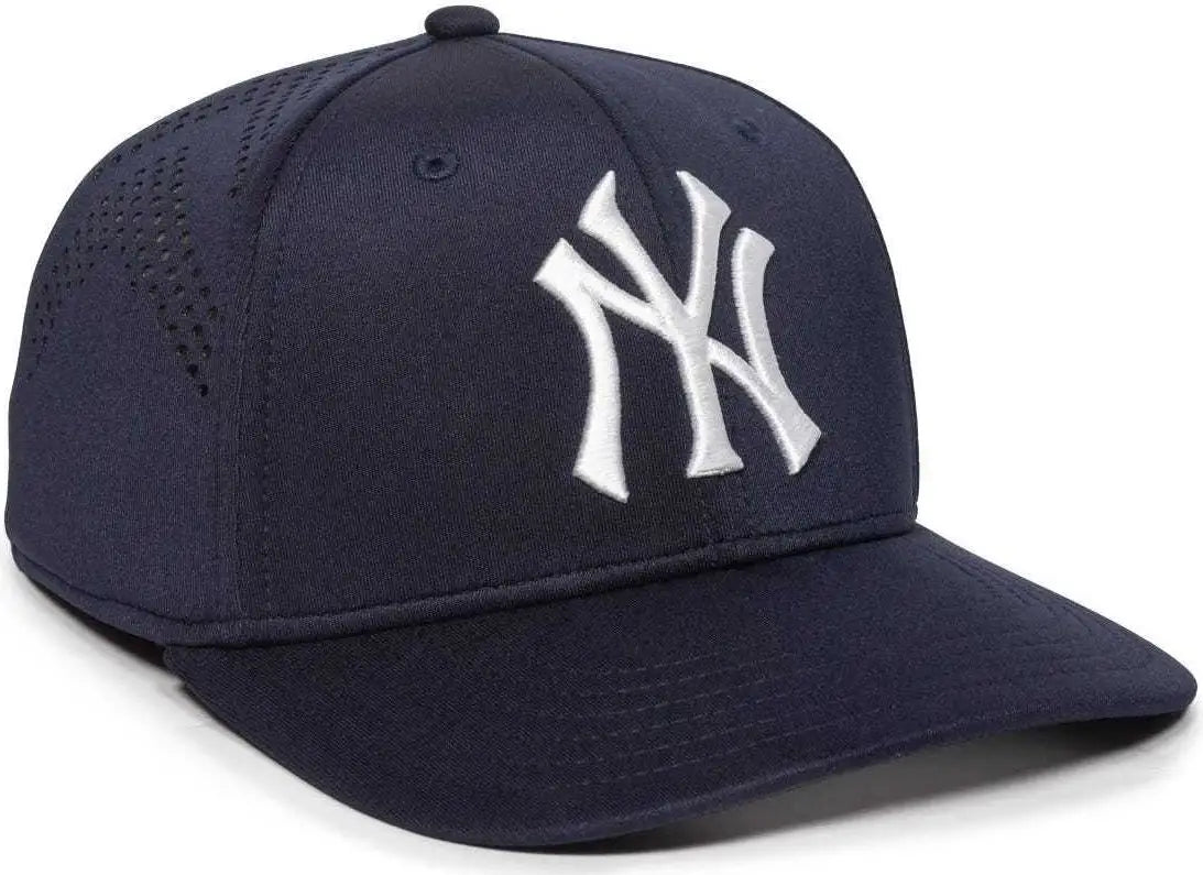 OC Sports MLB-600 Perforated Stretchfit Baseball Cap - New York Yankees - Navy / S/M