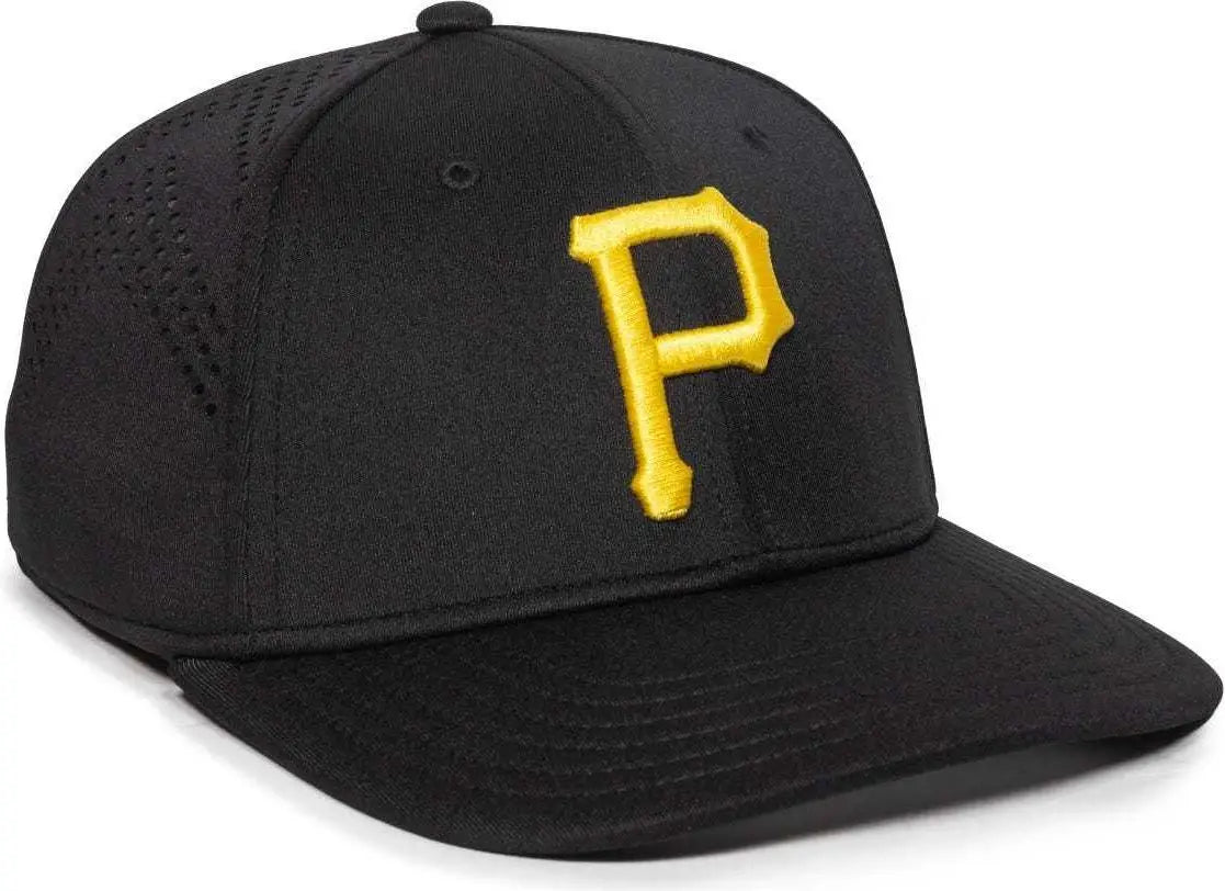 OC Sports MLB-600 Perforated Stretchfit Baseball Cap - Pittsburgh Pirates - Black / S/M