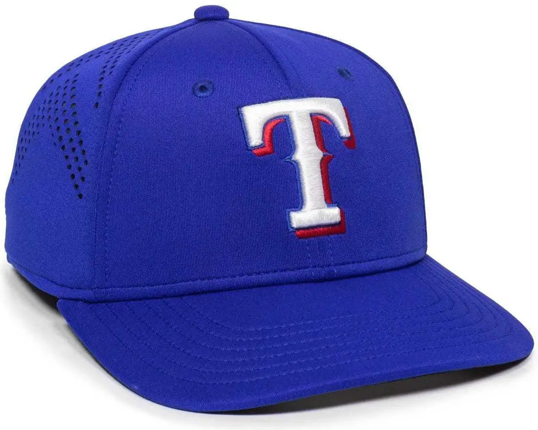 OC Sports MLB-600 Perforated Stretchfit Baseball Cap - Texas Rangers - Royal / S/M