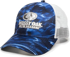 OC Sports MOFS44A Mossey Oak Fishing Polyester Camo Front Panels Cap - Mossy Oak Elements Agua Marlin White - Mossy Oak