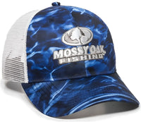OC Sports MOFS44A Mossey Oak Fishing Polyester Camo Front Panels Cap - Mossy Oak Elements Agua Marlin White - Mossy Oak