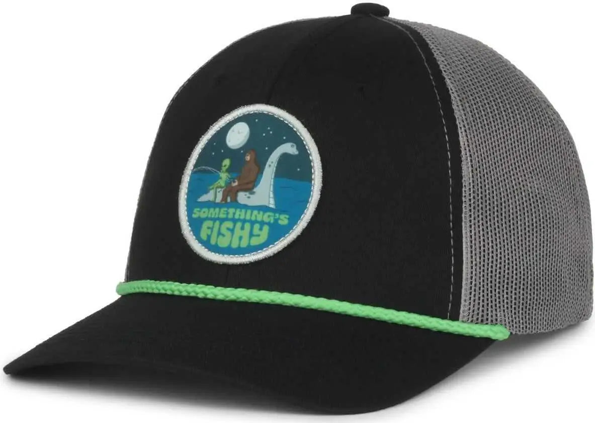 OC Sports NESSIE01 Loch Ness Fishy Patch Cap - Black Dark Gray - Black Dark Gray / 6 7/8’’ - 7 1/2’’