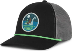 OC Sports NESSIE01 Loch Ness Fishy Patch Cap - Black Dark Gray - Black Dark Gray / 6 7/8’’ - 7 1/2’’