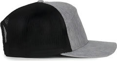 OC Sports OC106 7-Panel Mesh Back Cap -Ln Heathered Gray Black - Black / OSFM
