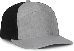 OC Sports OC106 7-Panel Mesh Back Cap -Ln Heathered Gray Black - Black / OSFM