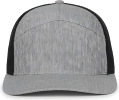 OC Sports OC106 7-Panel Mesh Back Cap -Ln Heathered Gray Black - Black / OSFM