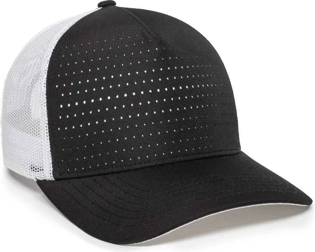 OC Sports OC502M Laser Perforated Font Panel Cap - Black White White - Black White / 6 7/8’’ - 7 1/2’’