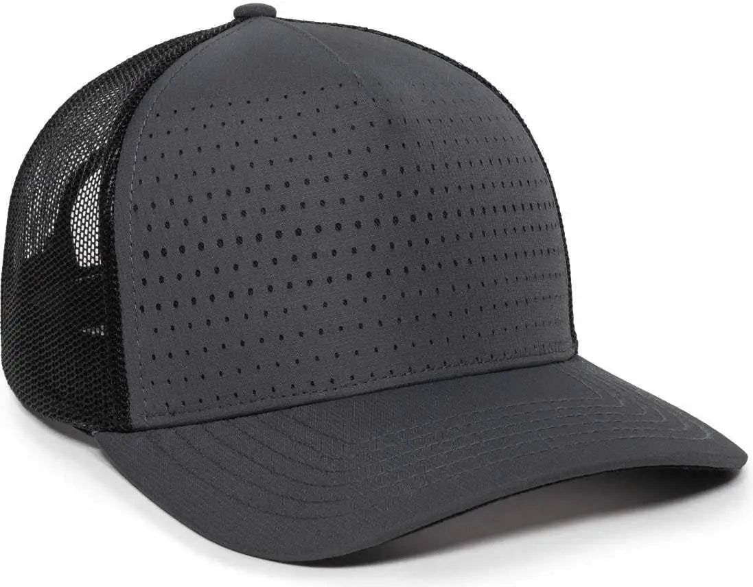 OC Sports OC502M Laser Perforated Font Panel Cap - Charcoal Black Black - Dark Gray Black / 6 7/8’’ - 7 1/2’’