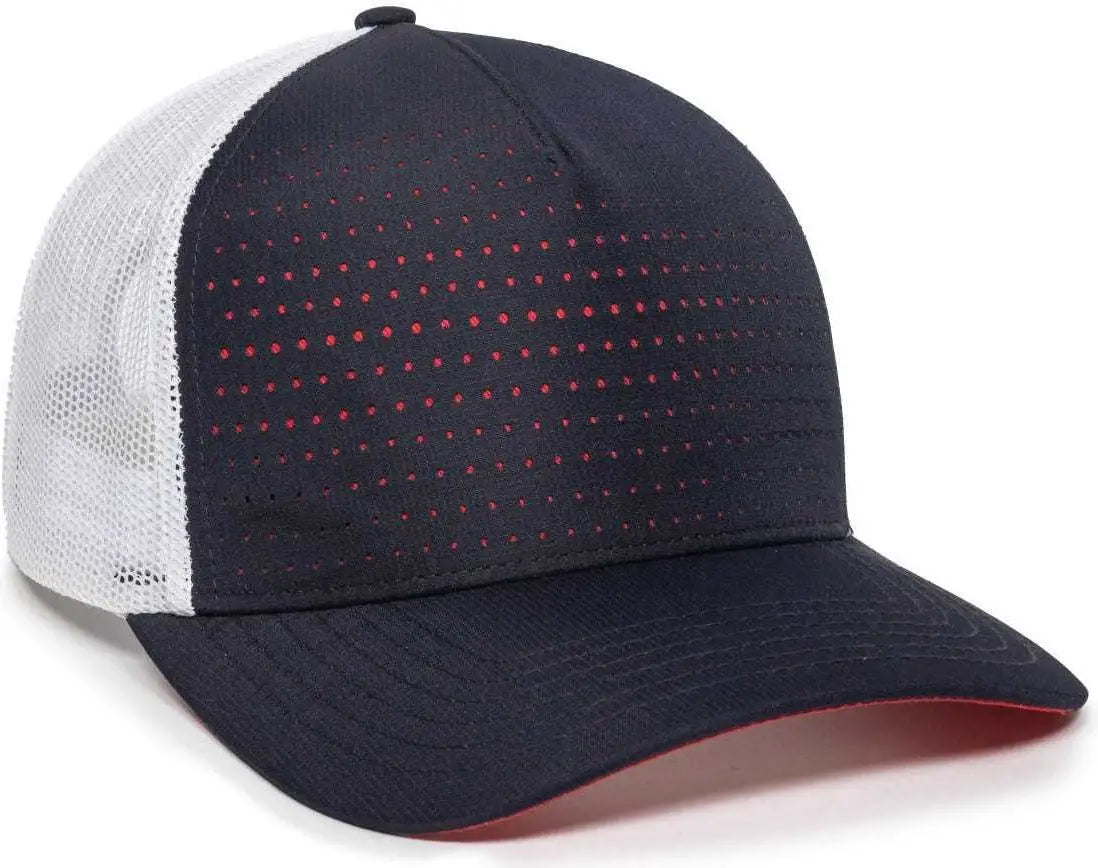 OC Sports OC502M Laser Perforated Font Panel Cap - Navy White Red - Navy Red / 6 7/8’’ - 7 1/2’’