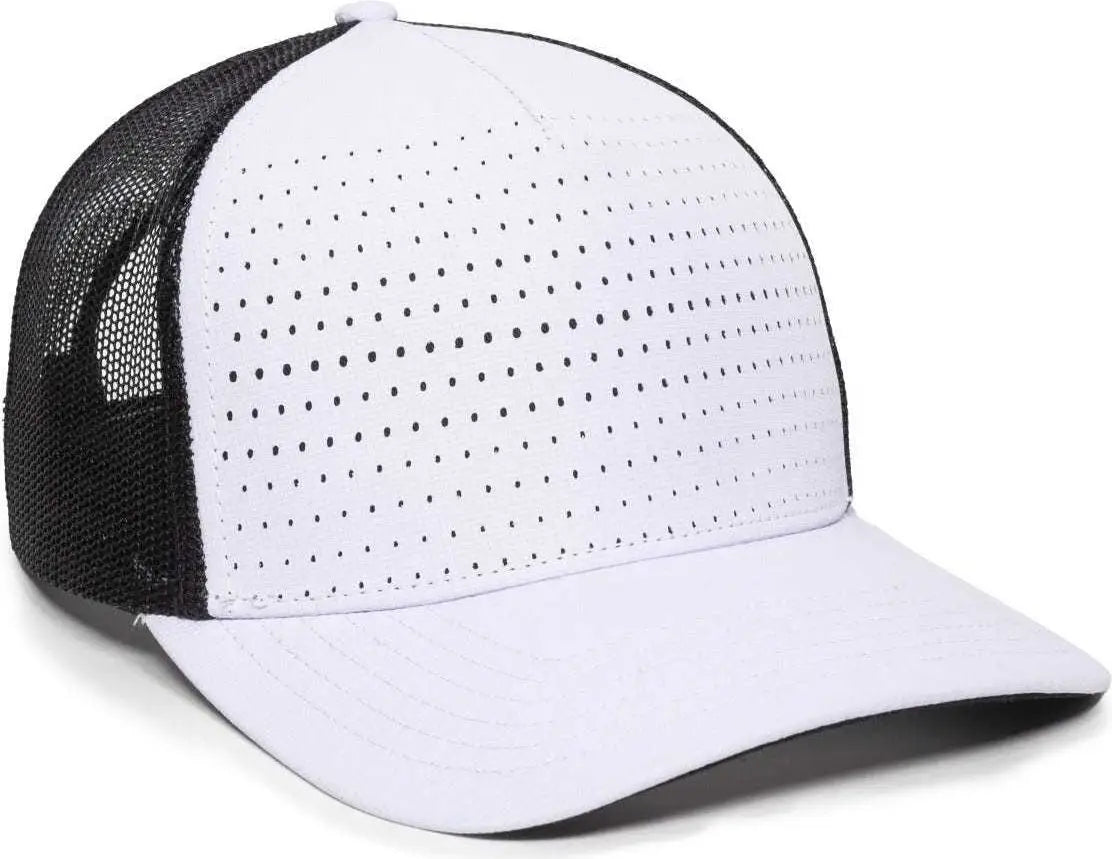 OC Sports OC502M Laser Perforated Font Panel Cap - White Black Black - White Black / 6 7/8’’ - 7 1/2’’
