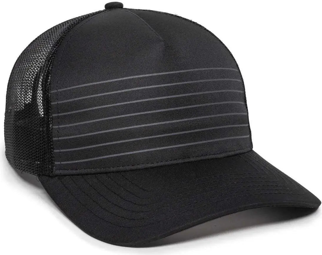 OC Sports OC503M Stripped Front Panel Cap - Black Charcoal - Black Dark Gray / 6 7/8’’ - 7 1/2’’
