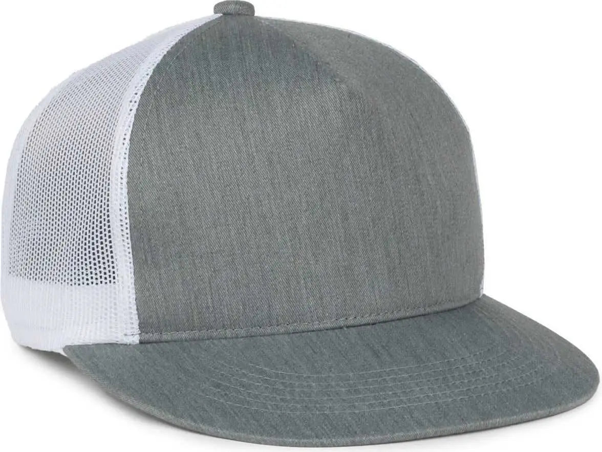 OC Sports OC510HP 5-Panel Mesh Back Cap - Heathered Gray White - White / OSFM