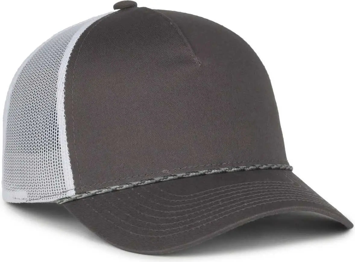 OC Sports OC555M 5-Panel Mesh Back with Cord Cap - Charcoal White - White / OSFM