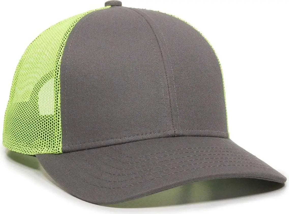 OC Sports OC770 Adjustable Mesh Back Cap with Sweatband - Charcoal Neon Yellow - Dark Gray Lime / 6 7/8’’ - 7 1/2’’