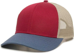 OC Sports OC770 Adjustable Mesh Back Cap with Sweatband - Crimson Khaki Light Slate - Red Khaki / 6 7/8’’ - 7 1/2’’