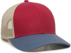 OC Sports OC770 Adjustable Mesh Back Cap with Sweatband - Crimson Khaki Light Slate - Red Khaki / 6 7/8’’ - 7 1/2’’