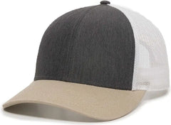 OC Sports OC770 Adjustable Mesh Back Cap with Sweatband - Heathered Charcoal White Khaki - Dark Gray White / 6 7/8’’