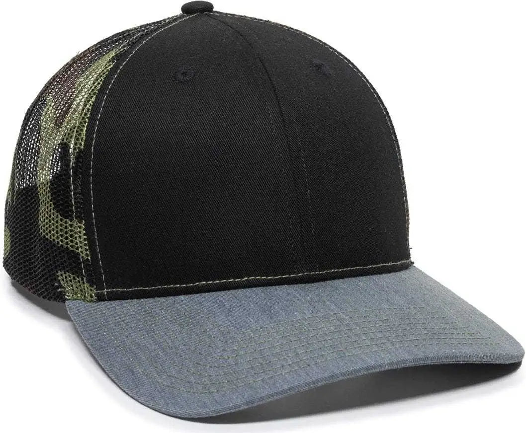 OC Sports OC771 Adjustable Mesh Back Cap - Black Generic Camo Heathered Gray - Black Gray / 6 7/8’’ - 7 1/2’’