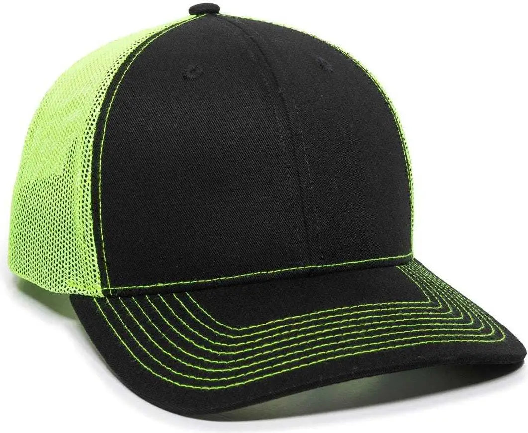 OC Sports OC771 Adjustable Mesh Back Cap - Black Neon Yellow - Black Lime / 6 7/8’’ - 7 1/2’’