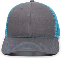 OC Sports OC771 Adjustable Mesh Back Cap - Charcoal Neon Blue - Dark Gray Blue / 6 7/8’’ - 7 1/2’’