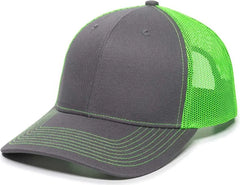 OC Sports OC771 Adjustable Mesh Back Cap - Charcoal Neon Green - Dark Gray Green / 6 7/8’’ - 7 1/2’’