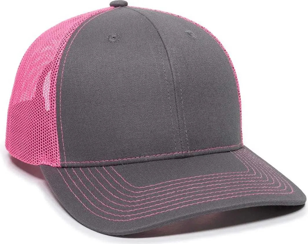 OC Sports OC771 Adjustable Mesh Back Cap - Charcoal Neon Pink - Dark Gray Pink / 6 7/8’’ - 7 1/2’’