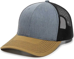 OC Sports OC771 Adjustable Mesh Back Cap - Heathered Gray Black Old Gold - Gray Black / 6 7/8’’ - 7 1/2’’