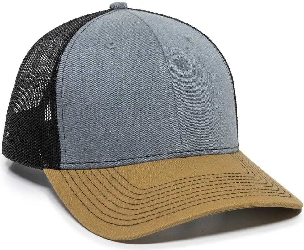 OC Sports OC771 Adjustable Mesh Back Cap - Heathered Gray Black Old Gold - Gray Black / 6 7/8’’ - 7 1/2’’