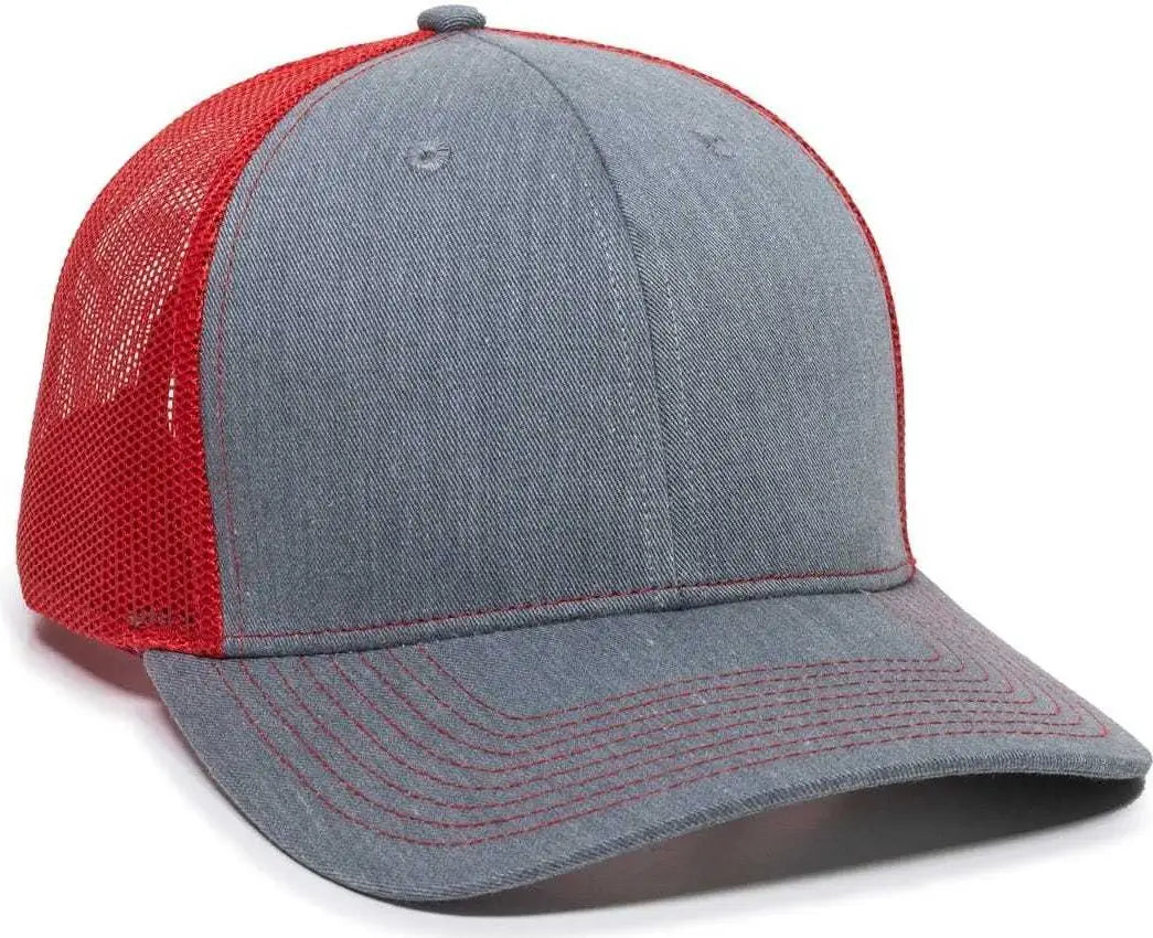 OC Sports OC771 Adjustable Mesh Back Cap - Heathered Gray Red - Gray Red / 6 7/8’’ - 7 1/2’’