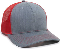 OC Sports OC771 Adjustable Mesh Back Cap - Heathered Gray Red - Gray Red / 6 7/8’’ - 7 1/2’’