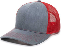 OC Sports OC771 Adjustable Mesh Back Cap - Heathered Gray Red - Gray Red / 6 7/8’’ - 7 1/2’’
