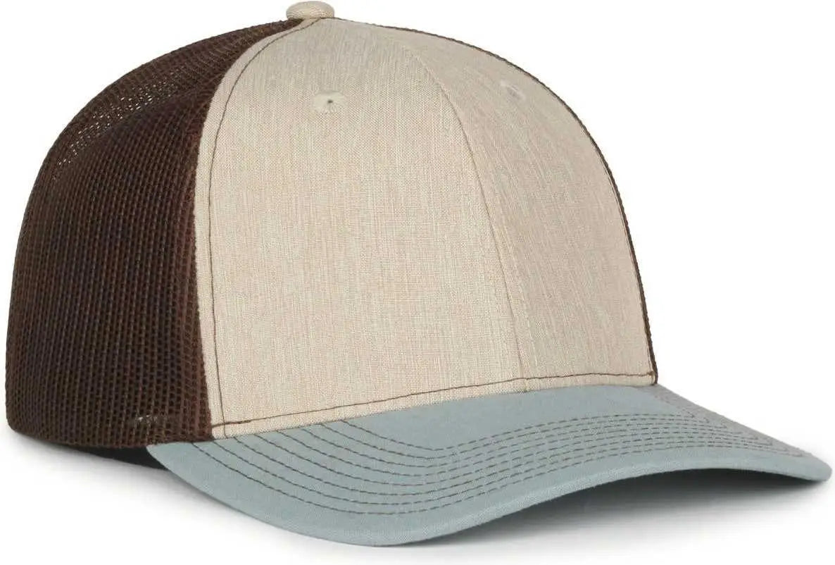 OC Sports OC771 Adjustable Mesh Back Cap - Heathered Stone Brown Ln Ocean Blue - Blue / OSFM