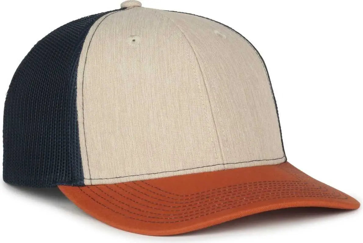OC Sports OC771 Adjustable Mesh Back Cap - Heathered Stone Navy Rust - Rust / OSFM
