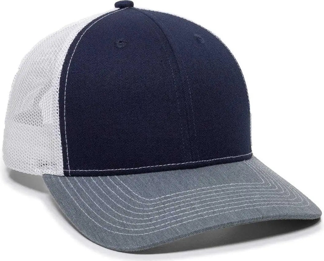 OC Sports OC771 Adjustable Mesh Back Cap - Navy White Heathered Gray - Navy White / 6 7/8’’ - 7 1/2’’