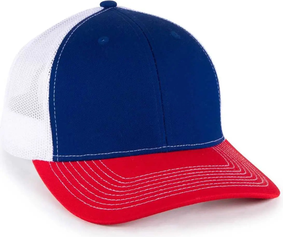 OC Sports OC771 Adjustable Mesh Back Cap - Royal White Red - Royal White Red / OSFM