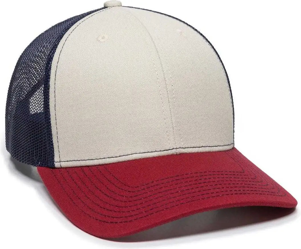 OC Sports OC771 Adjustable Mesh Back Cap - Stone Navy Cardinal - Ivory Navy / 6 7/8’’ - 7 1/2’’