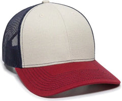 OC Sports OC771 Adjustable Mesh Back Cap - Stone Navy Cardinal - Ivory Navy / 6 7/8’’ - 7 1/2’’