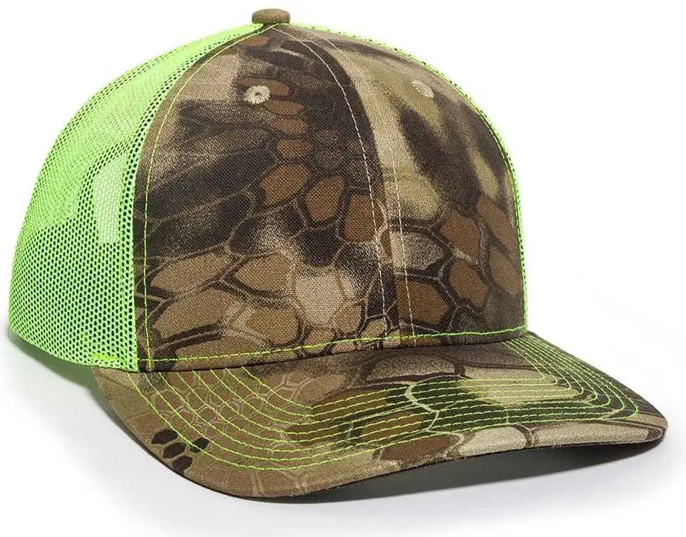 OC Sports OC771CAMO Adjustable Mesh Back Cap - Kryptek Highlander Neon Yellow - Kryptek Highlander Lime / 6 7/8’’ - 7